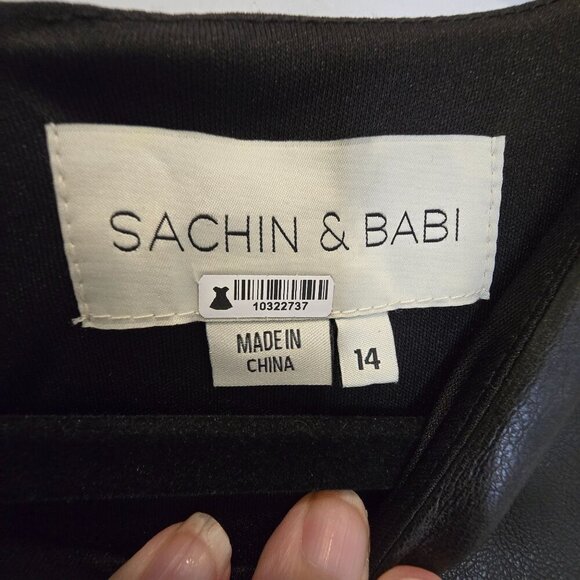 Sachin & Babi Holiday Party Diana Black Faux Leather Sleeveless Dress Size 14 - Picture 4 of 16